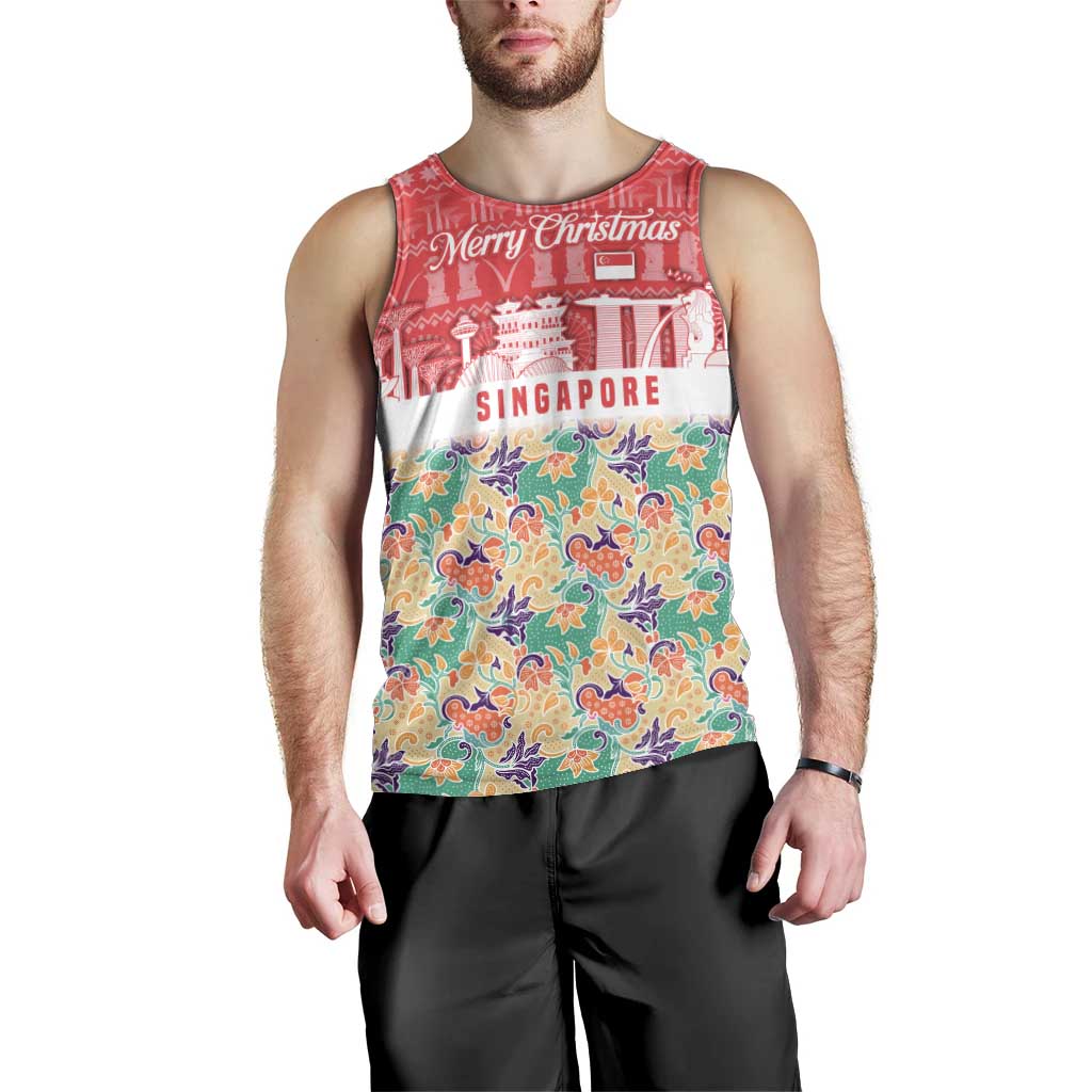 Singapore Christmas Men Tank Top with Skyline Batik Patterns Landmark Silhouettes and Festive Design - Wonder Print Shop