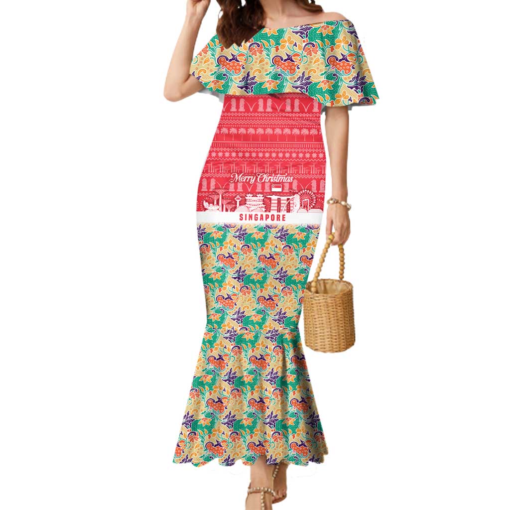 Singapore Christmas Mermaid Dress with Skyline Batik Patterns Landmark Silhouettes and Festive Design - Wonder Print Shop