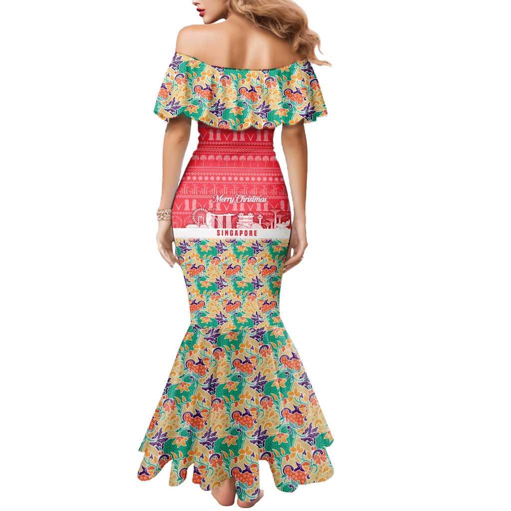 Singapore Christmas Mermaid Dress with Skyline Batik Patterns Landmark Silhouettes and Festive Design - Wonder Print Shop