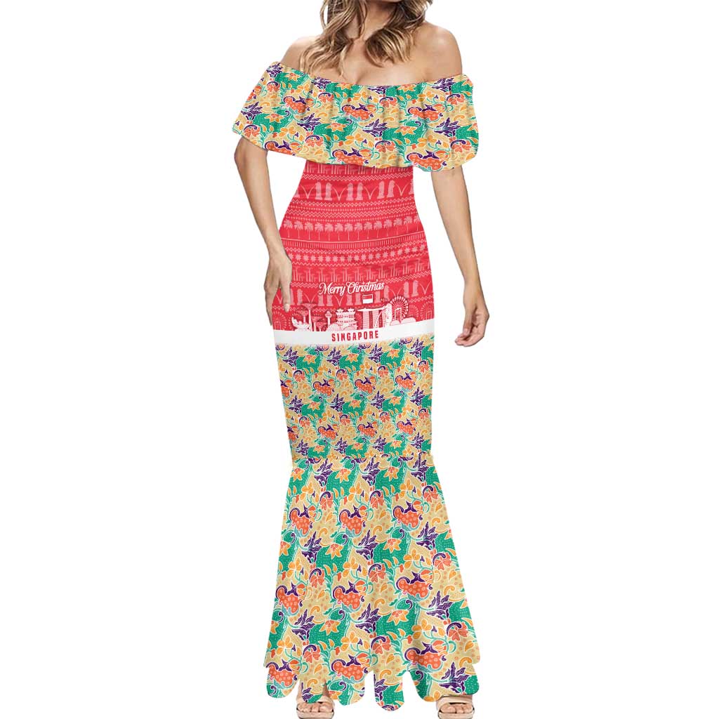 Singapore Christmas Mermaid Dress with Skyline Batik Patterns Landmark Silhouettes and Festive Design - Wonder Print Shop