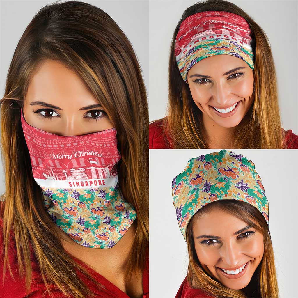 Singapore Christmas Neck Gaiter with Skyline Batik Patterns Landmark Silhouettes and Festive Design - Wonder Print Shop