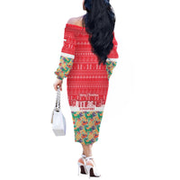 Singapore Christmas Off The Shoulder Long Sleeve Dress with Skyline Batik Patterns Landmark Silhouettes and Festive Design - Wonder Print Shop