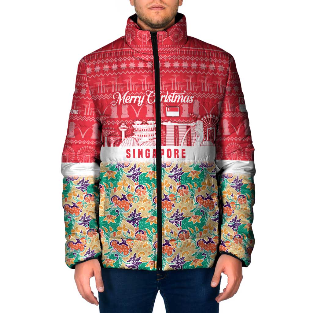 Singapore Christmas Padded Jacket with Skyline Batik Patterns Landmark Silhouettes and Festive Design - Wonder Print Shop