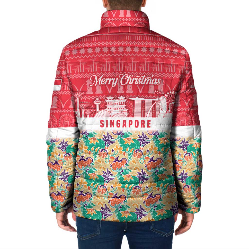 Singapore Christmas Padded Jacket with Skyline Batik Patterns Landmark Silhouettes and Festive Design - Wonder Print Shop