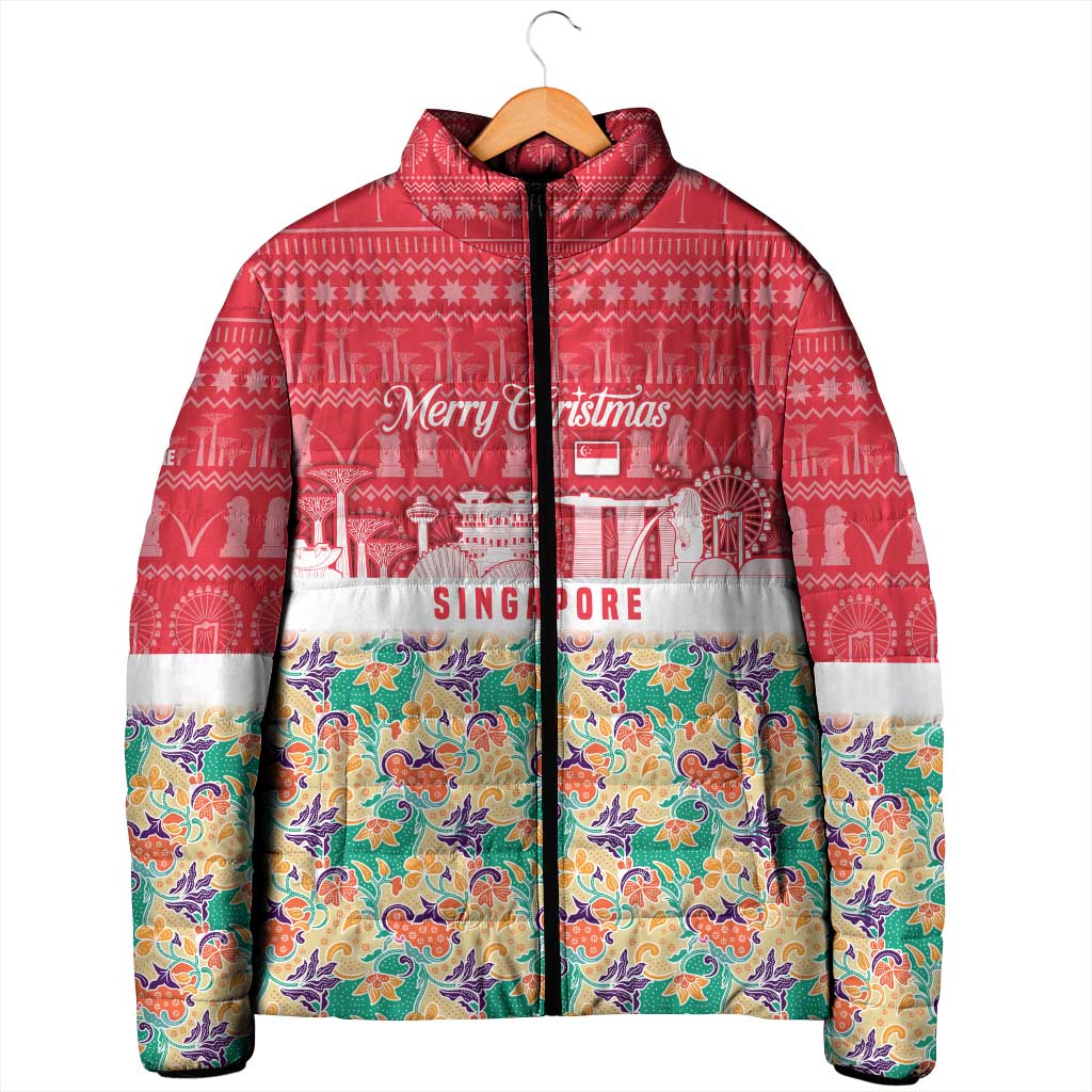 Singapore Christmas Padded Jacket with Skyline Batik Patterns Landmark Silhouettes and Festive Design - Wonder Print Shop