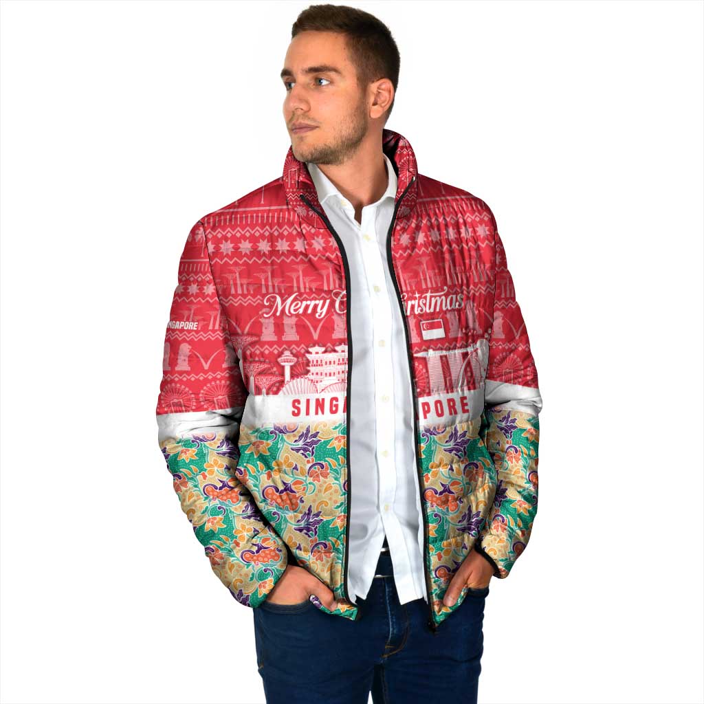 Singapore Christmas Padded Jacket with Skyline Batik Patterns Landmark Silhouettes and Festive Design - Wonder Print Shop