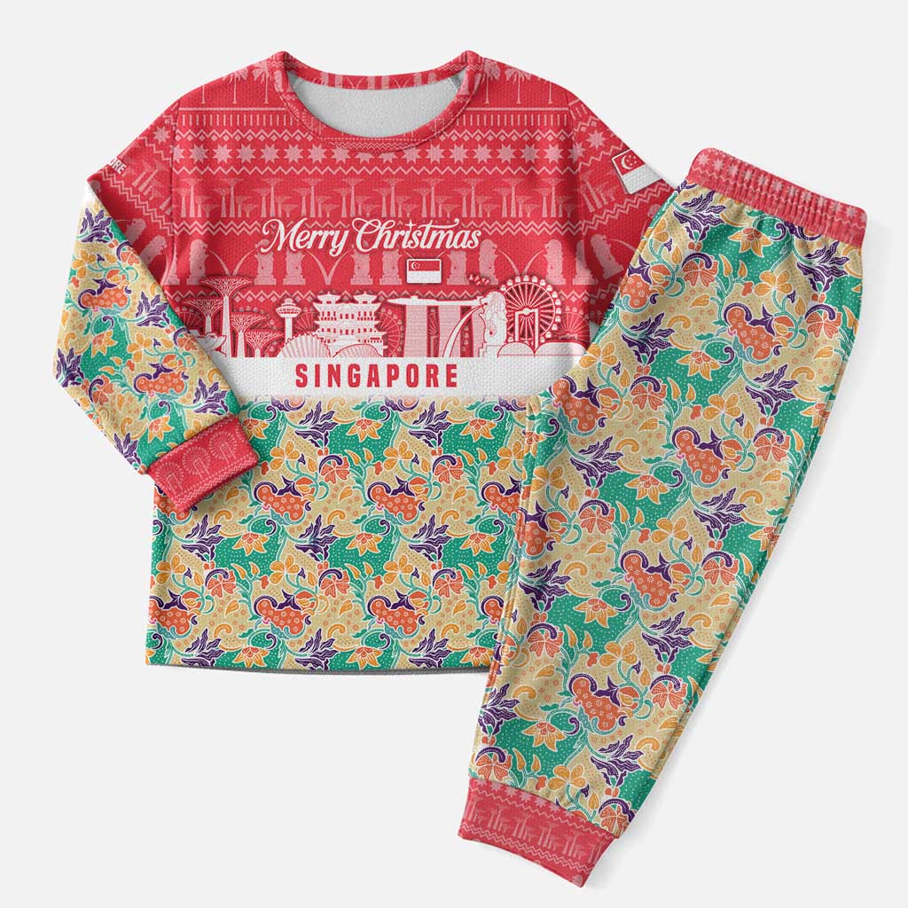 Singapore Christmas Pajama Set with Skyline Batik Patterns Landmark Silhouettes and Festive Design - Wonder Print Shop