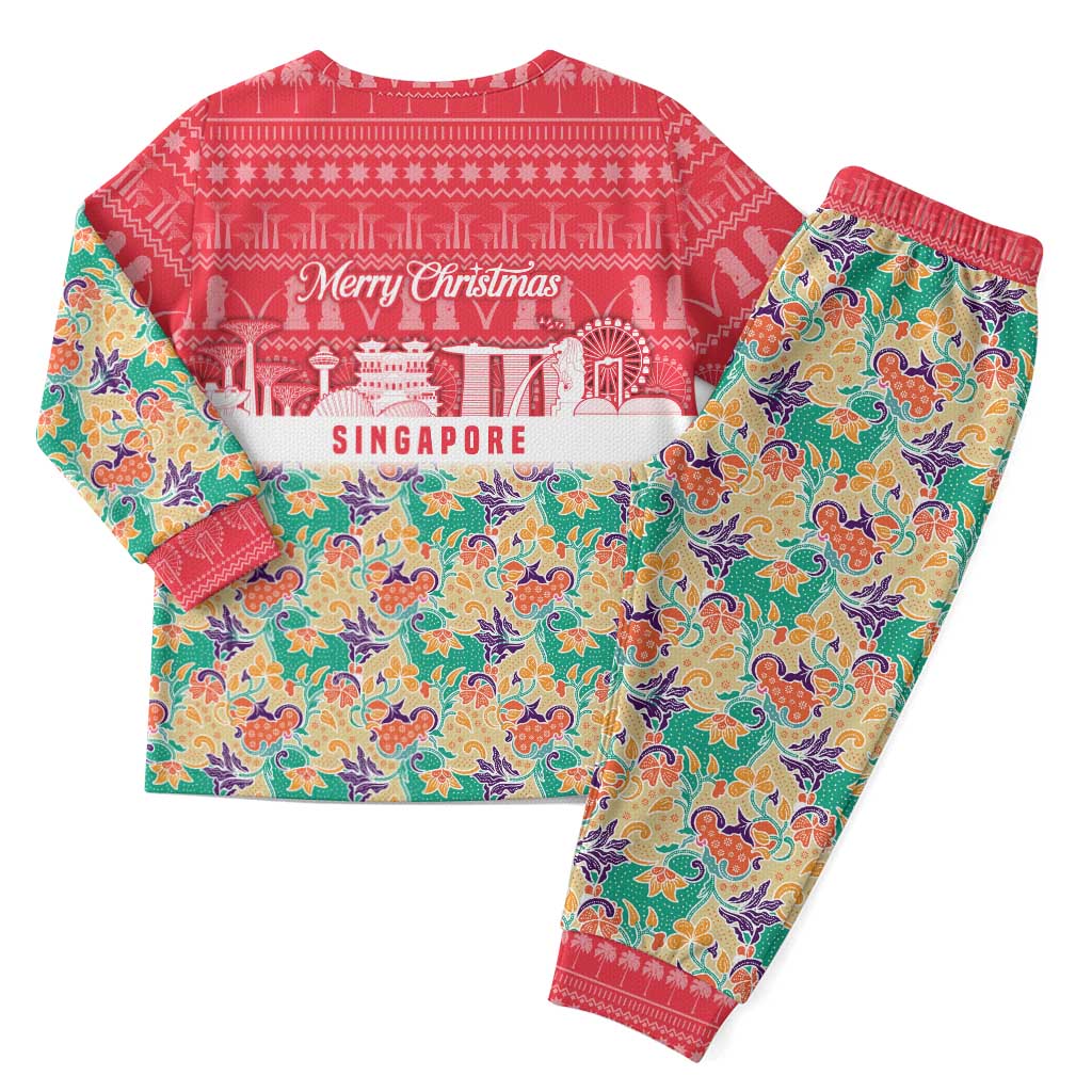 Singapore Christmas Pajama Set with Skyline Batik Patterns Landmark Silhouettes and Festive Design - Wonder Print Shop