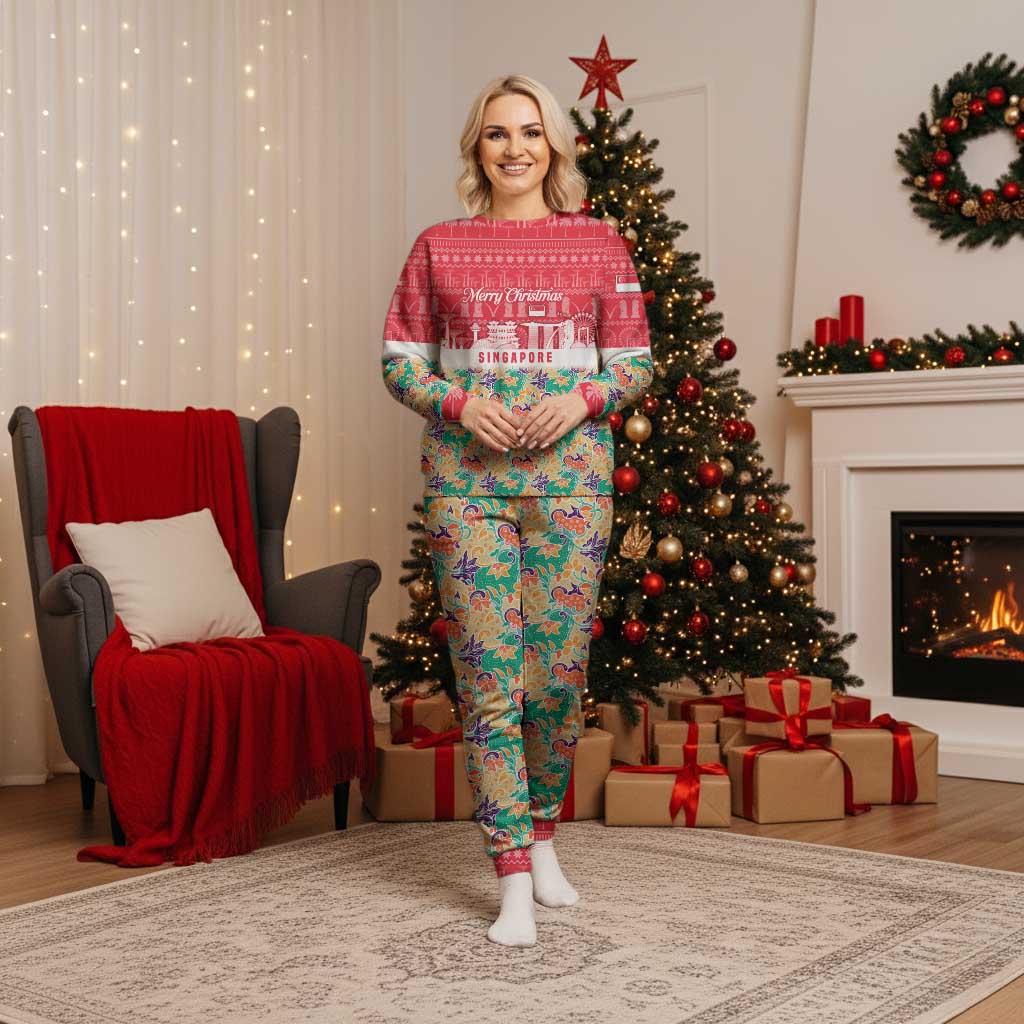 Singapore Christmas Pajama Set with Skyline Batik Patterns Landmark Silhouettes and Festive Design - Wonder Print Shop
