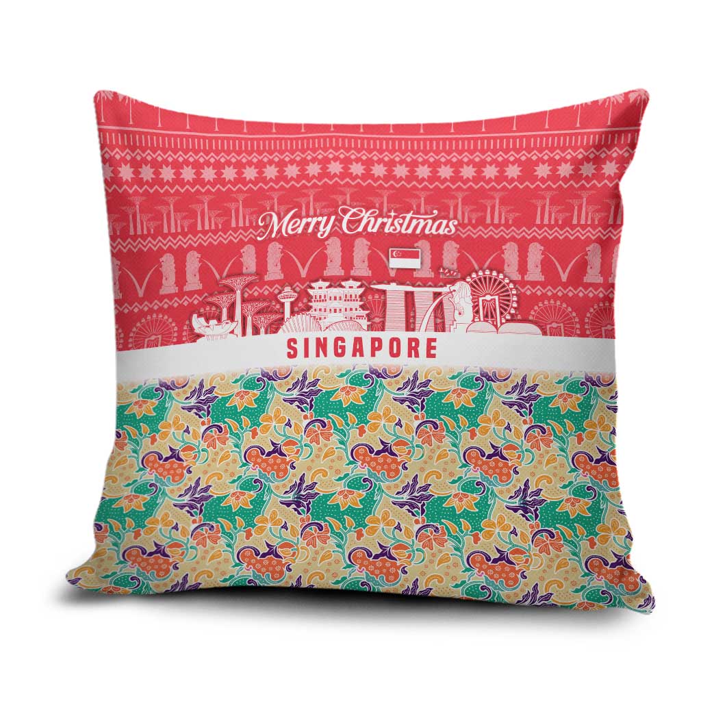 Singapore Christmas Pillow Cover with Skyline Batik Patterns Landmark Silhouettes and Festive Design - Wonder Print Shop