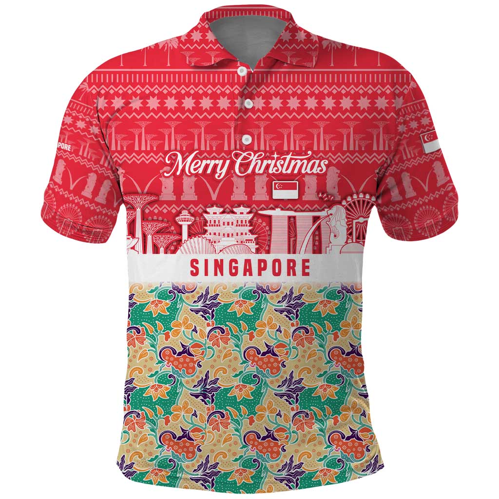 Singapore Christmas Polo Shirt with Skyline Batik Patterns Landmark Silhouettes and Festive Design - Wonder Print Shop