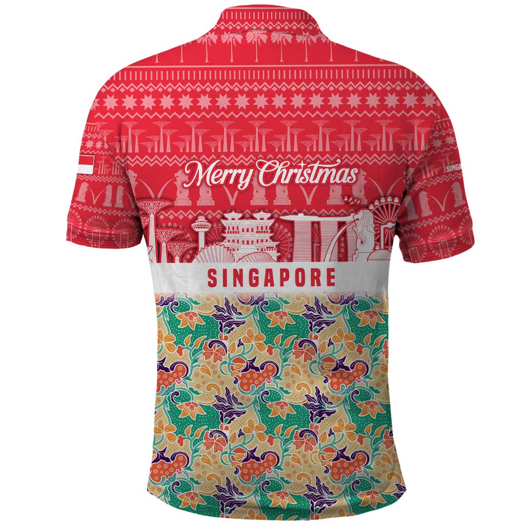 Singapore Christmas Polo Shirt with Skyline Batik Patterns Landmark Silhouettes and Festive Design - Wonder Print Shop