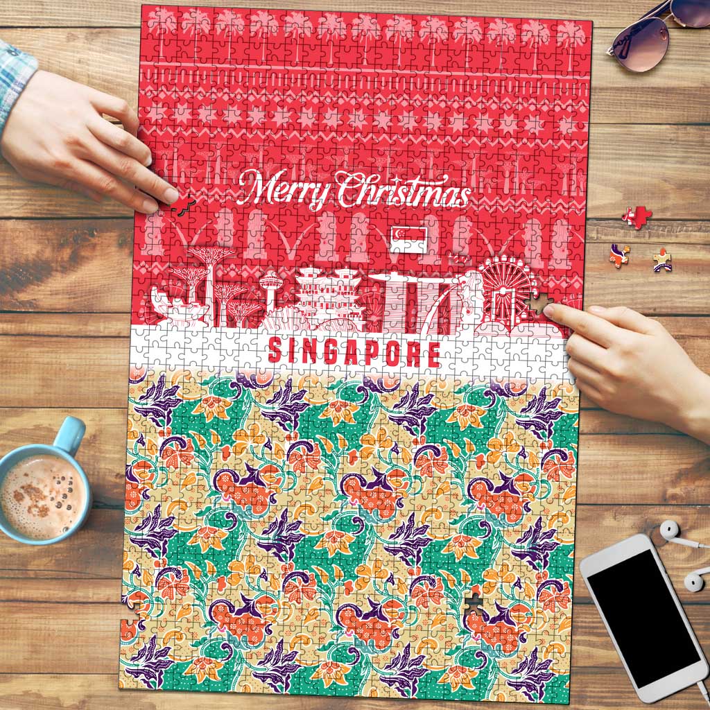 Singapore Christmas Puzzle with Skyline Batik Patterns Landmark Silhouettes and Festive Design - Wonder Print Shop