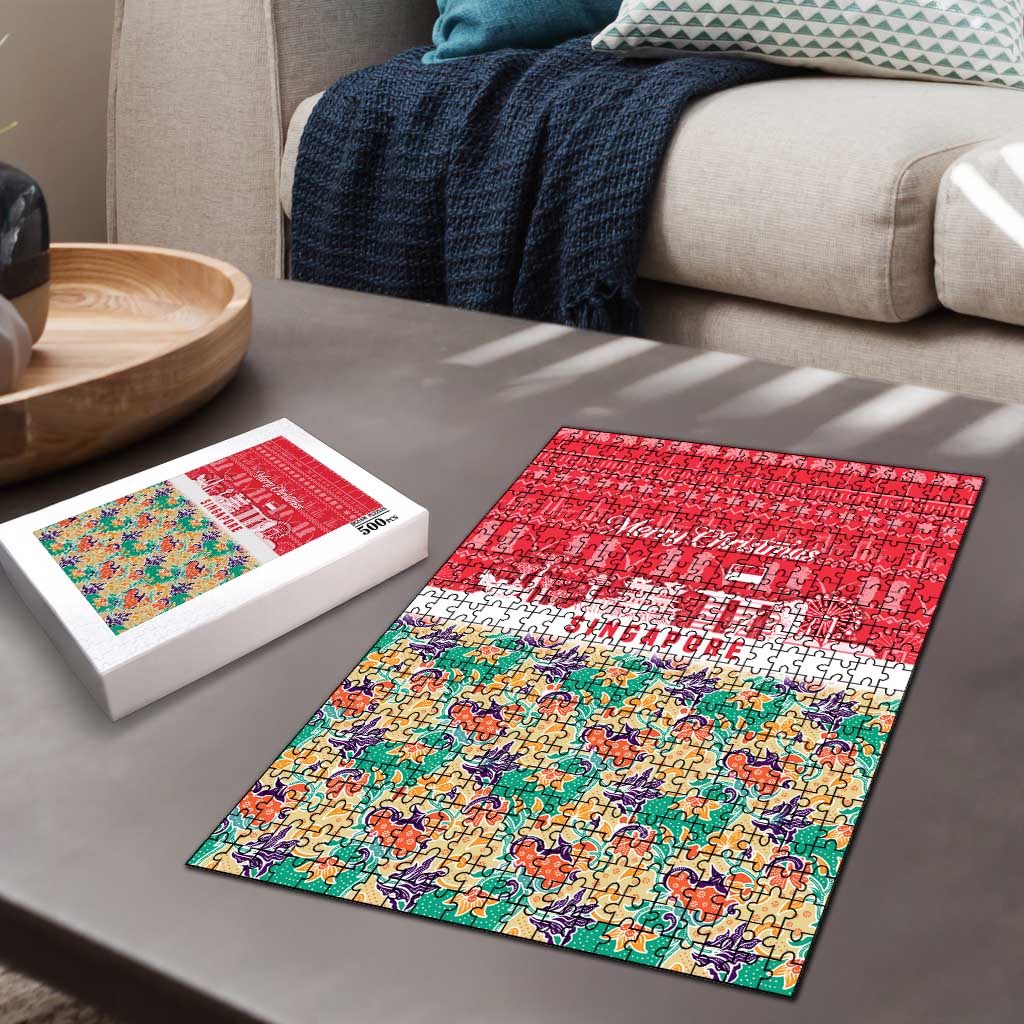 Singapore Christmas Puzzle with Skyline Batik Patterns Landmark Silhouettes and Festive Design - Wonder Print Shop