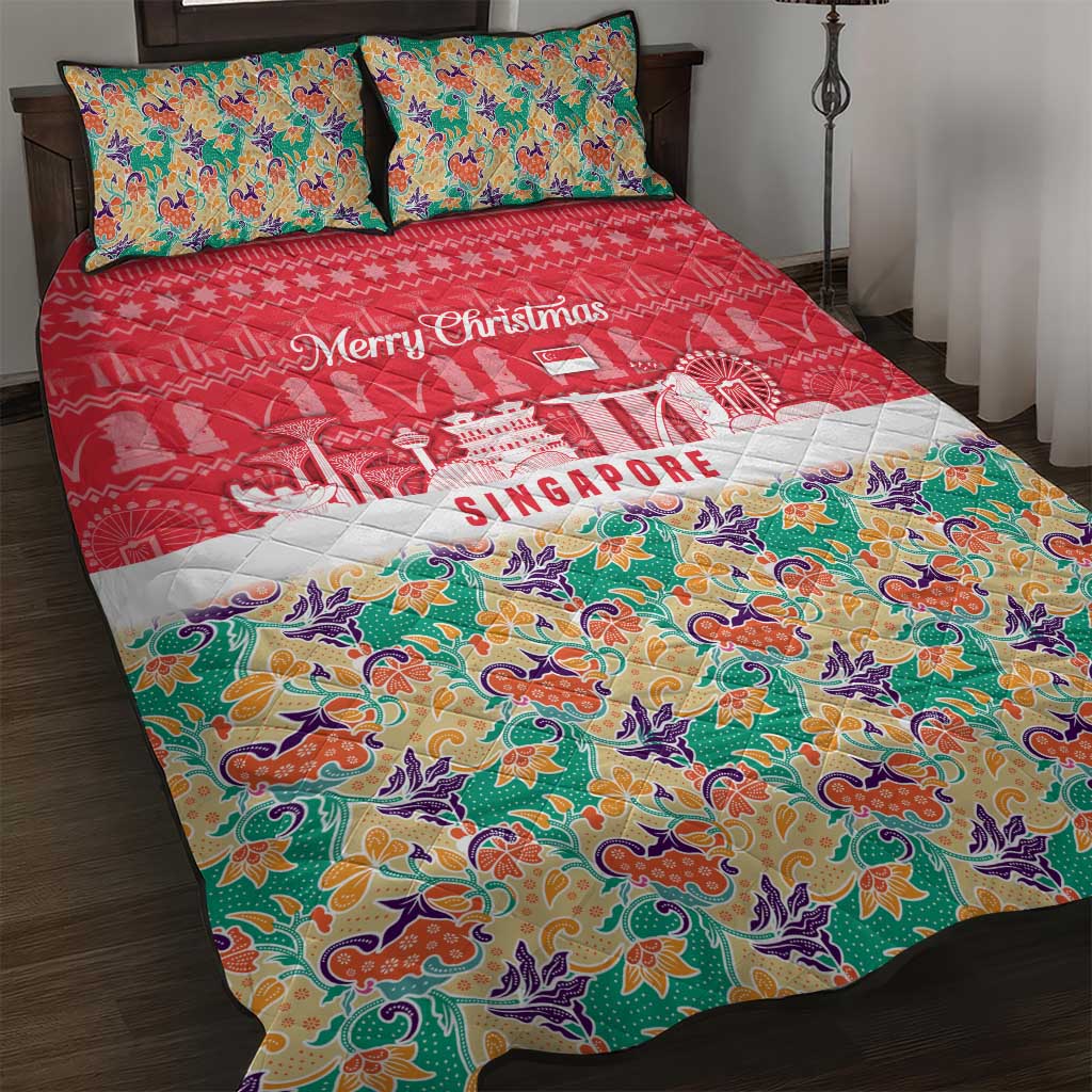 Singapore Christmas Quilt Bed Set with Skyline Batik Patterns Landmark Silhouettes and Festive Design - Wonder Print Shop