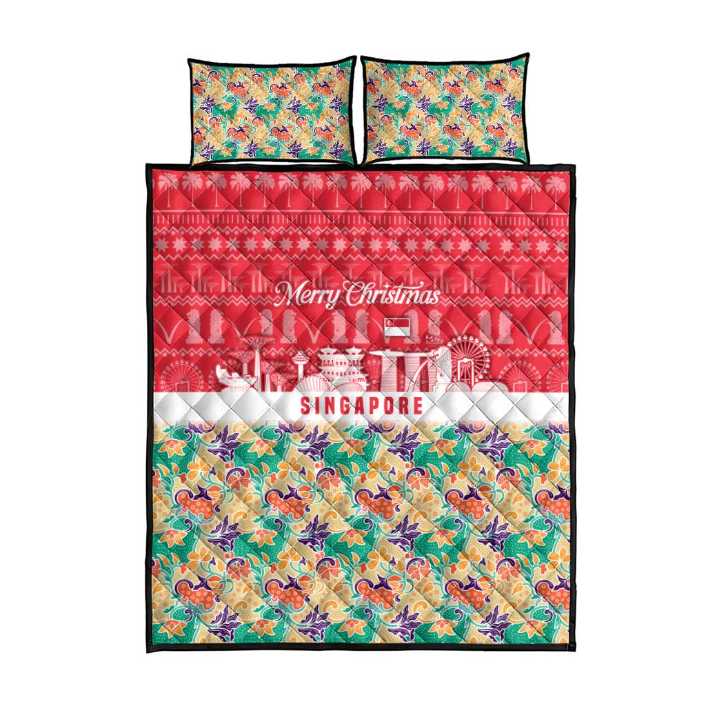 Singapore Christmas Quilt Bed Set with Skyline Batik Patterns Landmark Silhouettes and Festive Design - Wonder Print Shop