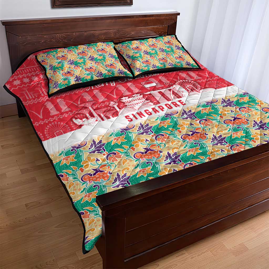 Singapore Christmas Quilt Bed Set with Skyline Batik Patterns Landmark Silhouettes and Festive Design - Wonder Print Shop