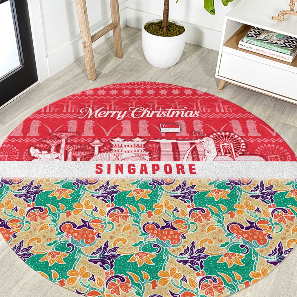 Singapore Christmas Round Carpet with Skyline Batik Patterns Landmark Silhouettes and Festive Design - Wonder Print Shop