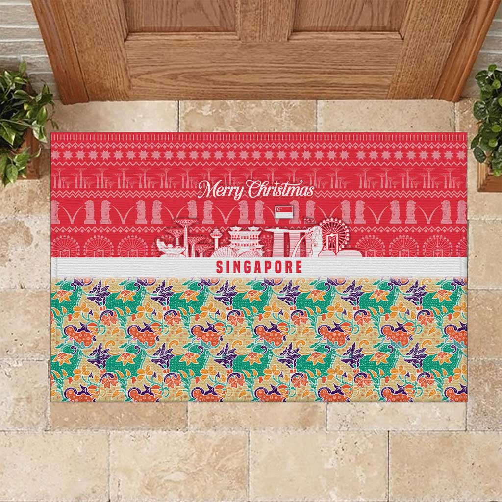 Singapore Christmas Rubber Doormat with Skyline Batik Patterns Landmark Silhouettes and Festive Design - Wonder Print Shop