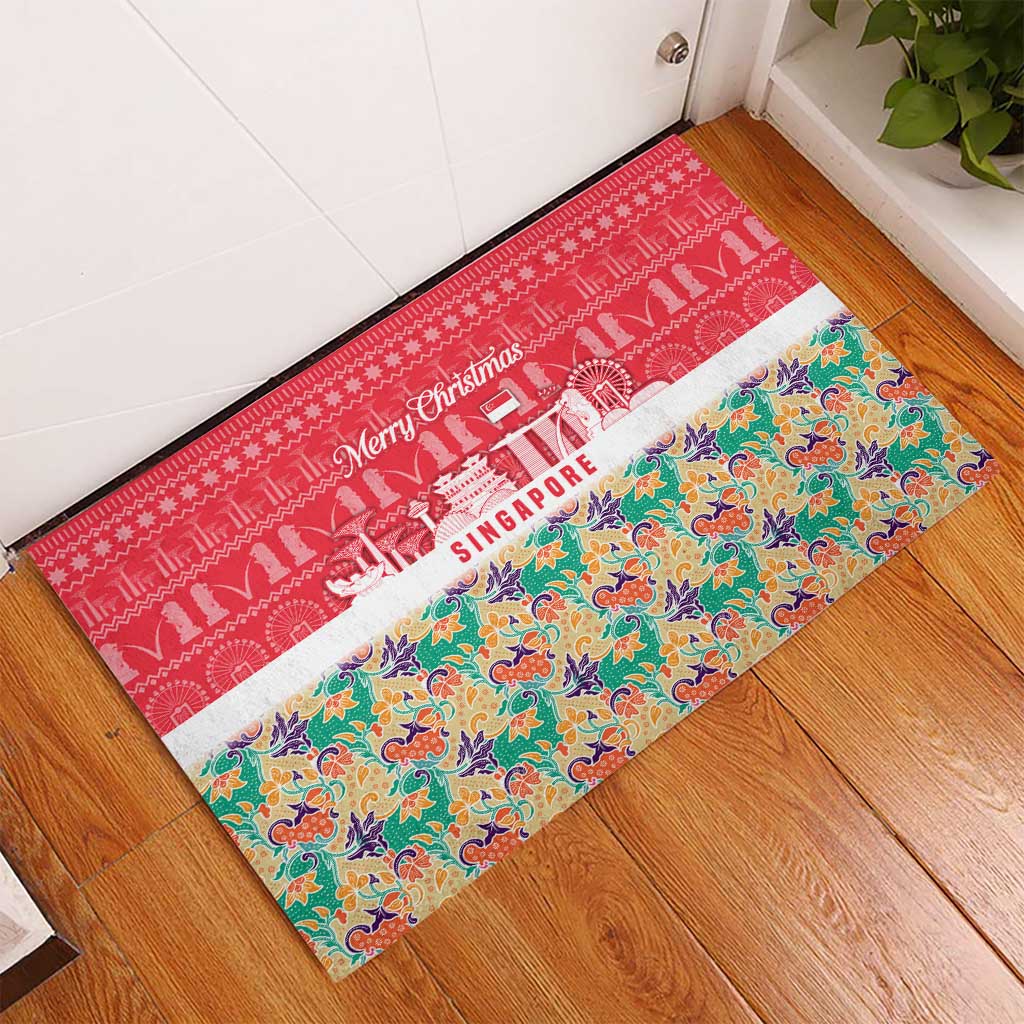Singapore Christmas Rubber Doormat with Skyline Batik Patterns Landmark Silhouettes and Festive Design - Wonder Print Shop