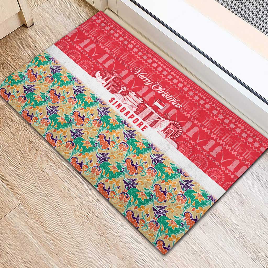 Singapore Christmas Rubber Doormat with Skyline Batik Patterns Landmark Silhouettes and Festive Design - Wonder Print Shop