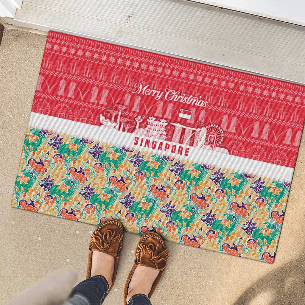 Singapore Christmas Rubber Doormat with Skyline Batik Patterns Landmark Silhouettes and Festive Design - Wonder Print Shop