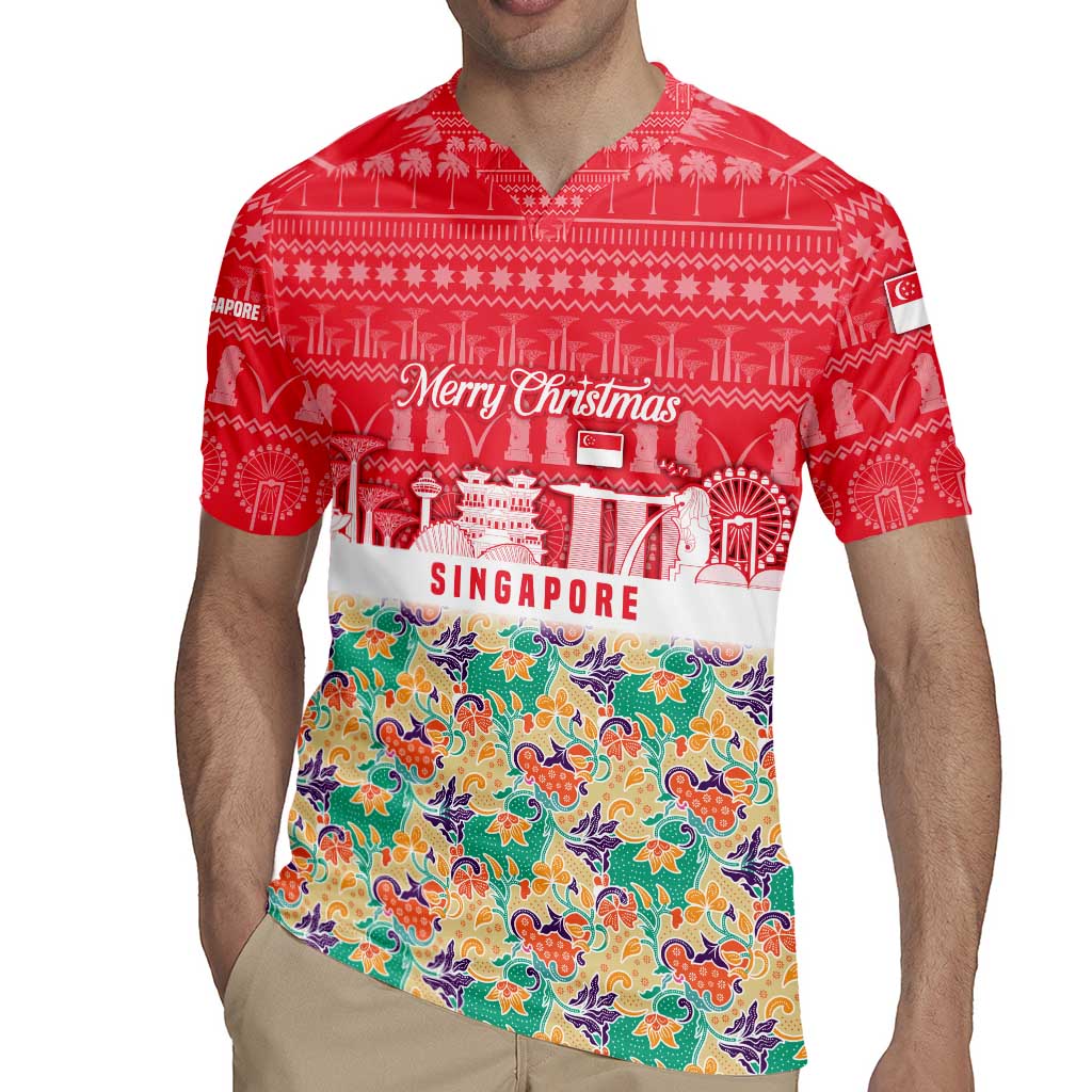 Singapore Christmas Rugby Jersey with Skyline Batik Patterns Landmark Silhouettes and Festive Design - Wonder Print Shop