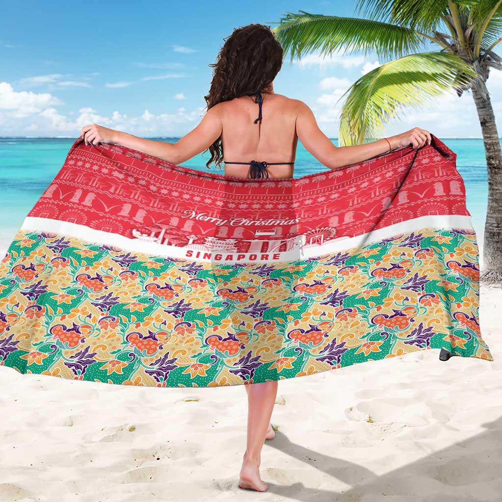 Singapore Christmas Sarong with Skyline Batik Patterns Landmark Silhouettes and Festive Design - Wonder Print Shop