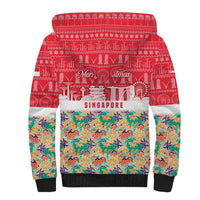 Singapore Christmas Sherpa Hoodie with Skyline Batik Patterns Landmark Silhouettes and Festive Design - Wonder Print Shop