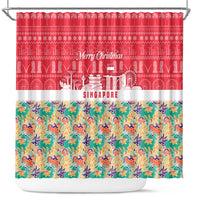 Singapore Christmas Shower Curtain with Skyline Batik Patterns Landmark Silhouettes and Festive Design - Wonder Print Shop