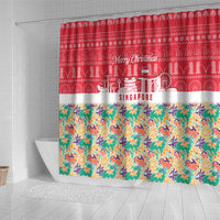 Singapore Christmas Shower Curtain with Skyline Batik Patterns Landmark Silhouettes and Festive Design - Wonder Print Shop
