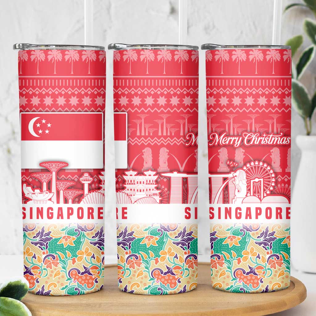 Singapore Christmas Skinny Tumbler with Skyline Batik Patterns Landmark Silhouettes and Festive Design - Wonder Print Shop