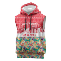 Singapore Christmas Sleeveless Hoodie with Skyline Batik Patterns Landmark Silhouettes and Festive Design - Wonder Print Shop
