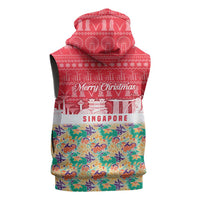 Singapore Christmas Sleeveless Hoodie with Skyline Batik Patterns Landmark Silhouettes and Festive Design - Wonder Print Shop