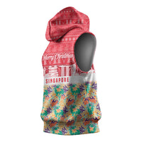 Singapore Christmas Sleeveless Hoodie with Skyline Batik Patterns Landmark Silhouettes and Festive Design - Wonder Print Shop