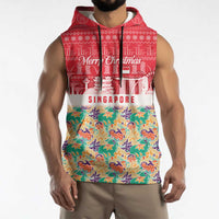 Singapore Christmas Sleeveless Hoodie with Skyline Batik Patterns Landmark Silhouettes and Festive Design - Wonder Print Shop