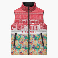 Singapore Christmas Sleeveless Puffer Jacket with Skyline Batik Patterns Landmark Silhouettes and Festive Design - Wonder Print Shop