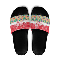 Singapore Christmas Slide Sandals with Skyline Batik Patterns Landmark Silhouettes and Festive Design - Wonder Print Shop