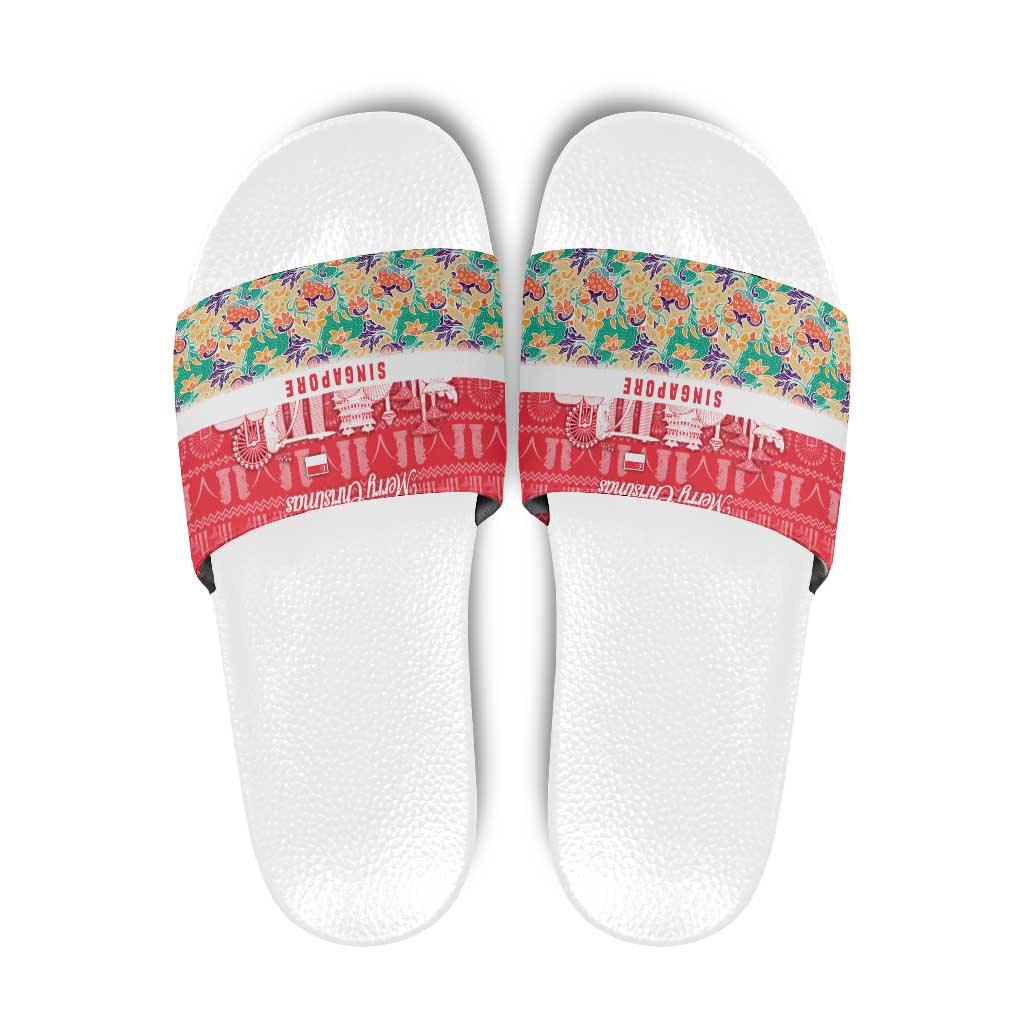 Singapore Christmas Slide Sandals with Skyline Batik Patterns Landmark Silhouettes and Festive Design - Wonder Print Shop