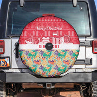 Singapore Christmas Spare Tire Cover with Skyline Batik Patterns Landmark Silhouettes and Festive Design - Wonder Print Shop