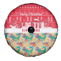 Singapore Christmas Spare Tire Cover with Skyline Batik Patterns Landmark Silhouettes and Festive Design - Wonder Print Shop
