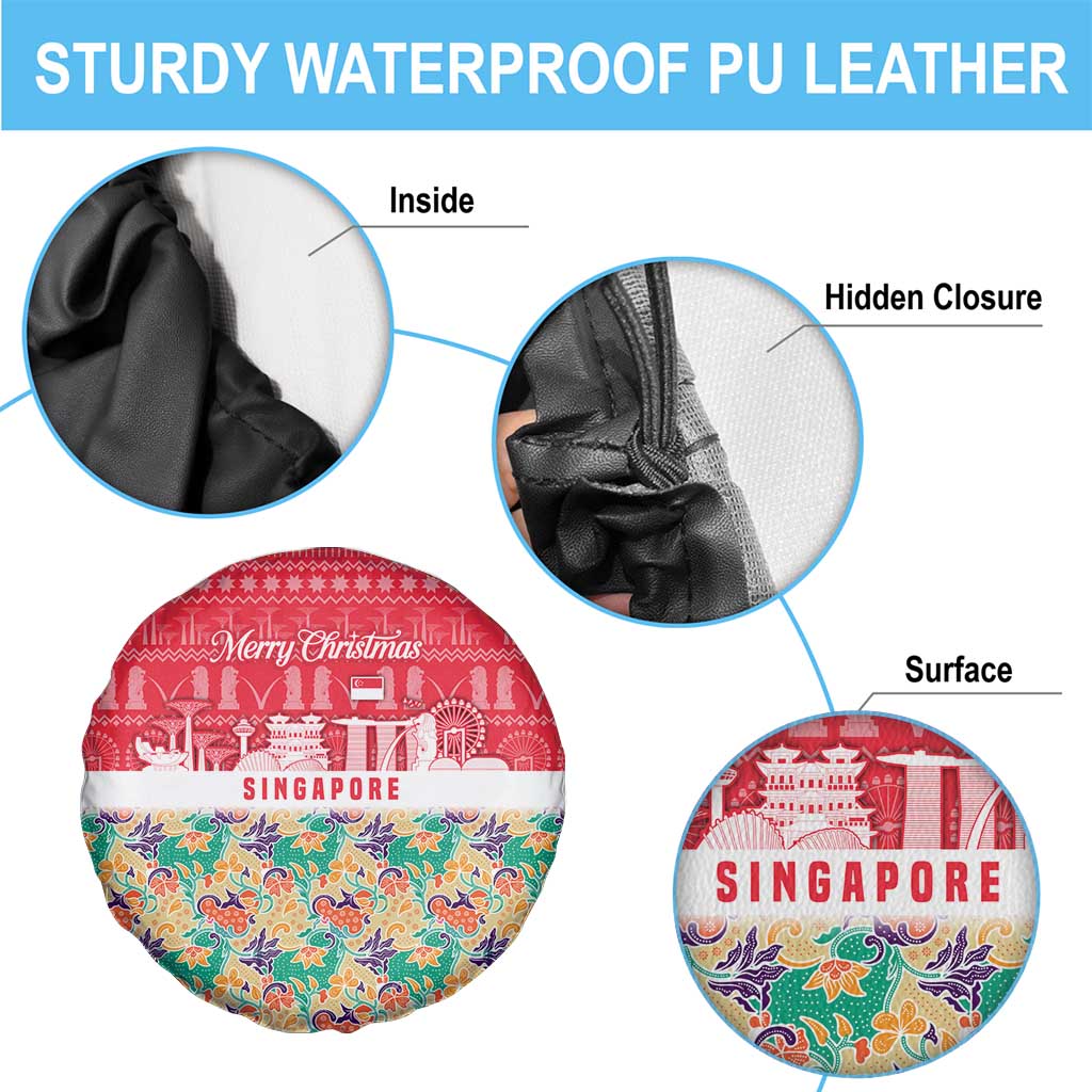 Singapore Christmas Spare Tire Cover with Skyline Batik Patterns Landmark Silhouettes and Festive Design - Wonder Print Shop