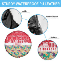 Singapore Christmas Spare Tire Cover with Skyline Batik Patterns Landmark Silhouettes and Festive Design - Wonder Print Shop