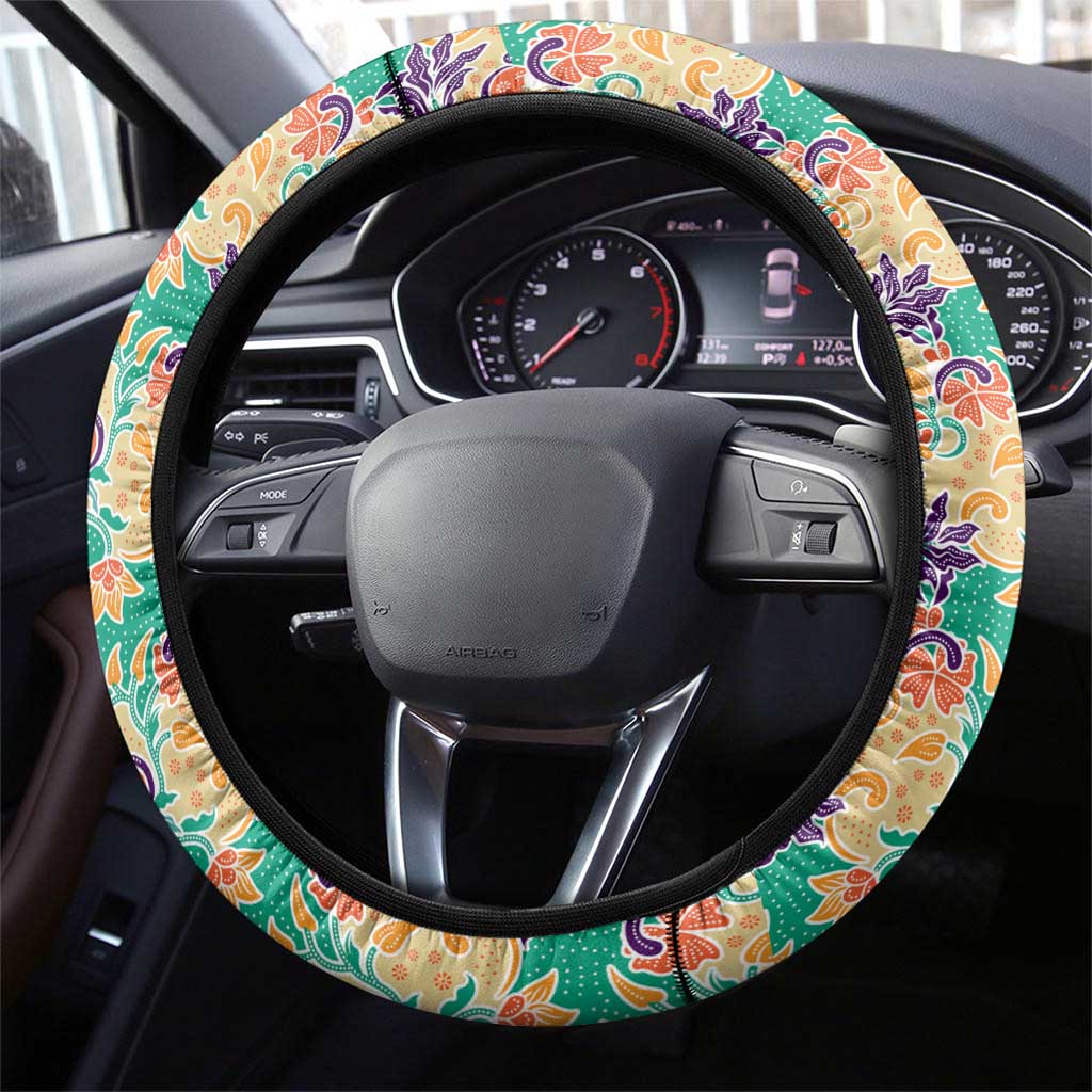 Singapore Christmas Steering Wheel Cover with Skyline Batik Patterns Landmark Silhouettes and Festive Design - Wonder Print Shop