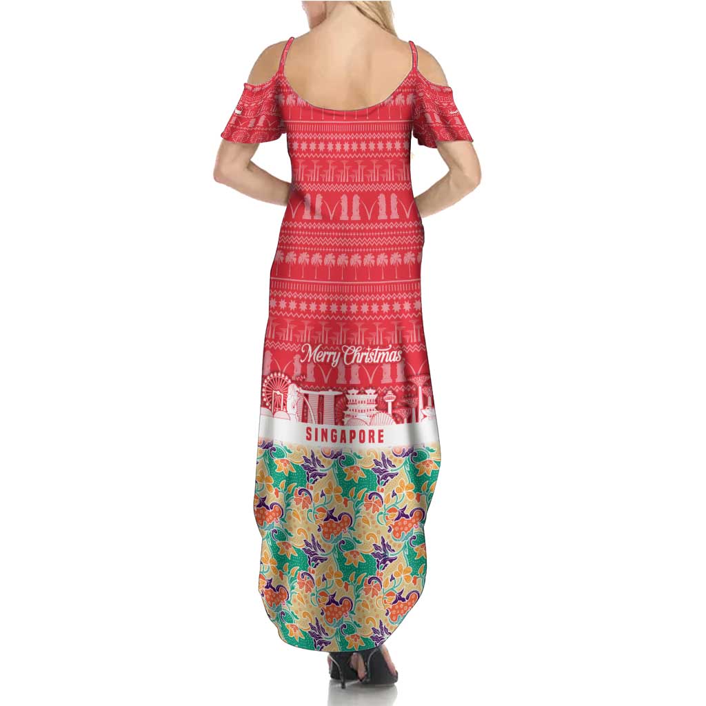 Singapore Christmas Summer Maxi Dress with Skyline Batik Patterns Landmark Silhouettes and Festive Design - Wonder Print Shop