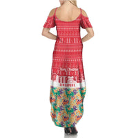 Singapore Christmas Summer Maxi Dress with Skyline Batik Patterns Landmark Silhouettes and Festive Design - Wonder Print Shop