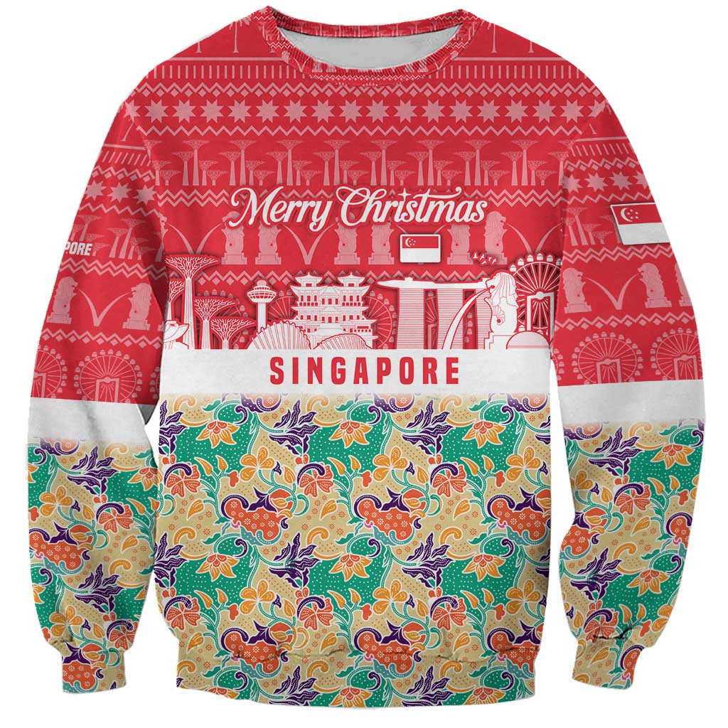 Singapore Christmas Sweatshirt with Skyline Batik Patterns Landmark Silhouettes and Festive Design - Wonder Print Shop