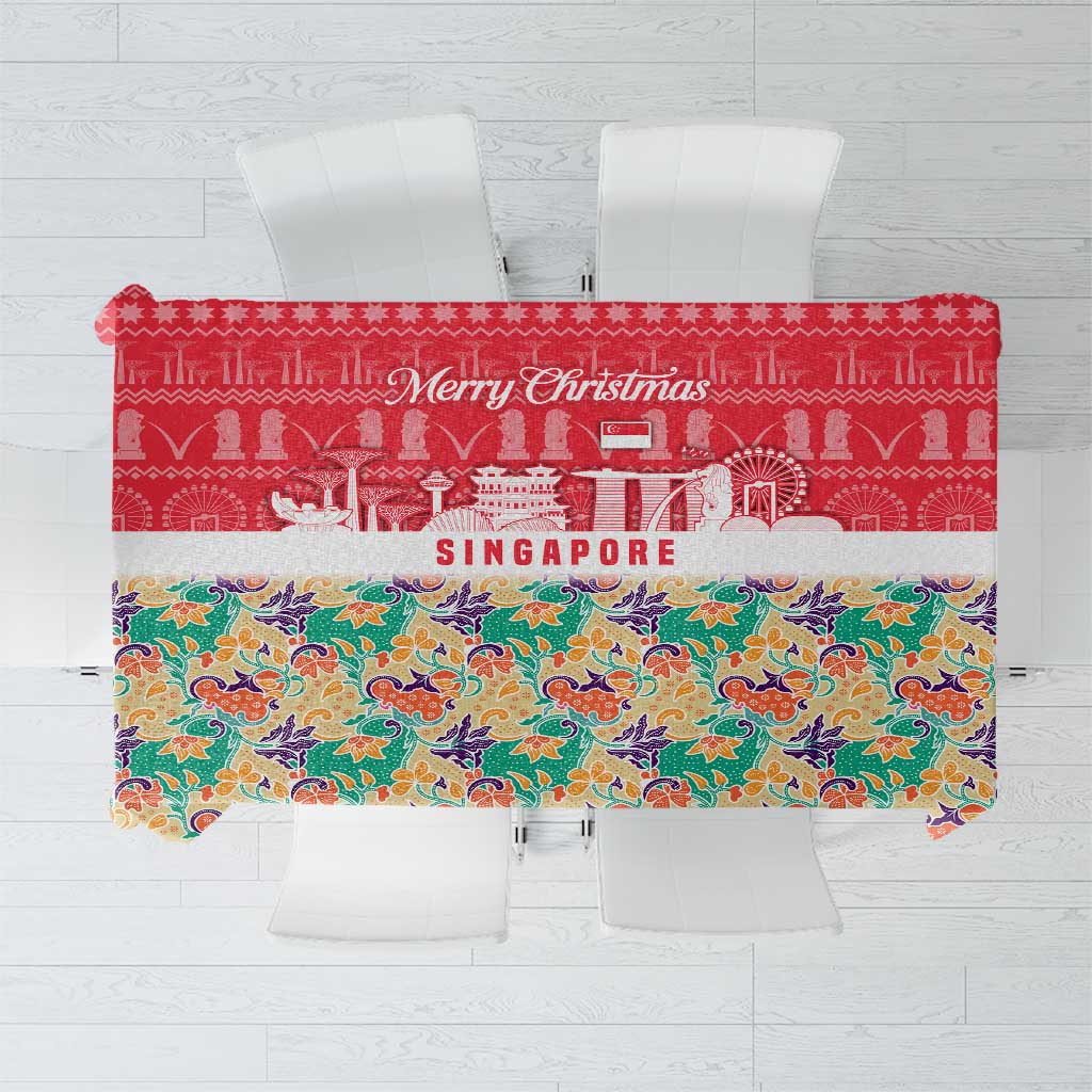 Singapore Christmas Tablecloth with Skyline Batik Patterns Landmark Silhouettes and Festive Design - Wonder Print Shop