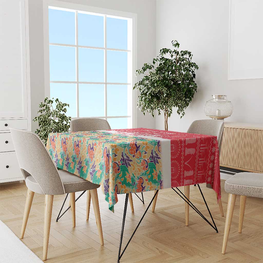 Singapore Christmas Tablecloth with Skyline Batik Patterns Landmark Silhouettes and Festive Design - Wonder Print Shop