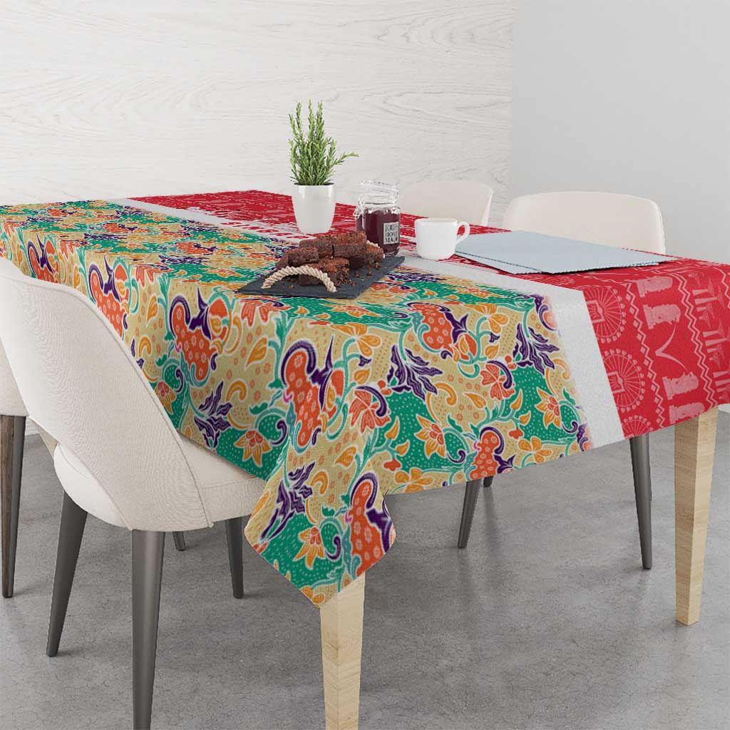 Singapore Christmas Tablecloth with Skyline Batik Patterns Landmark Silhouettes and Festive Design - Wonder Print Shop